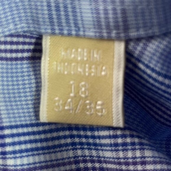 Michael Kors Button Down Shirt Mens 18 34/35 Blue Regular Fit Non Iron Plaid - Picture 7 of 7